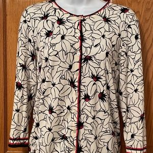 Talbots Cream Cardigan with Black and Red Design